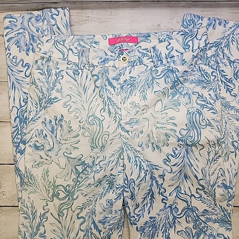 Lilly Pulitzer Kelly Hi Rise Skinny Pant Resort White Aqua Lounge Sz 4